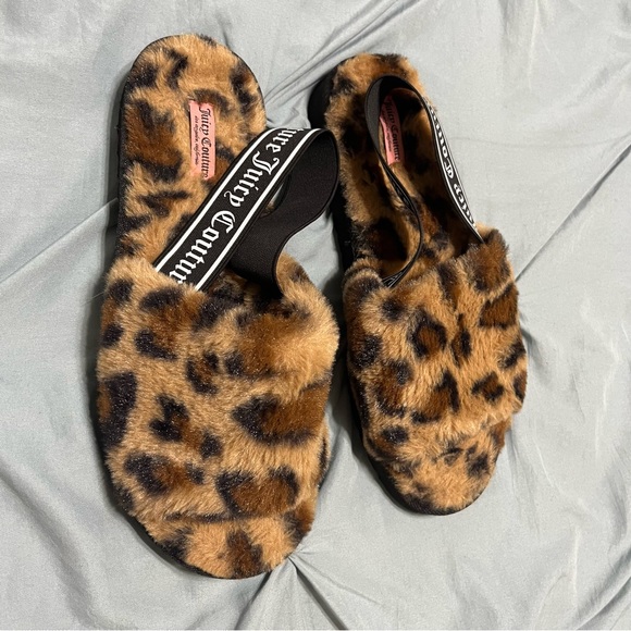 Juicy Couture Fuzzy Leopard Print Slides with Straps size 9 - Picture 13 of 14